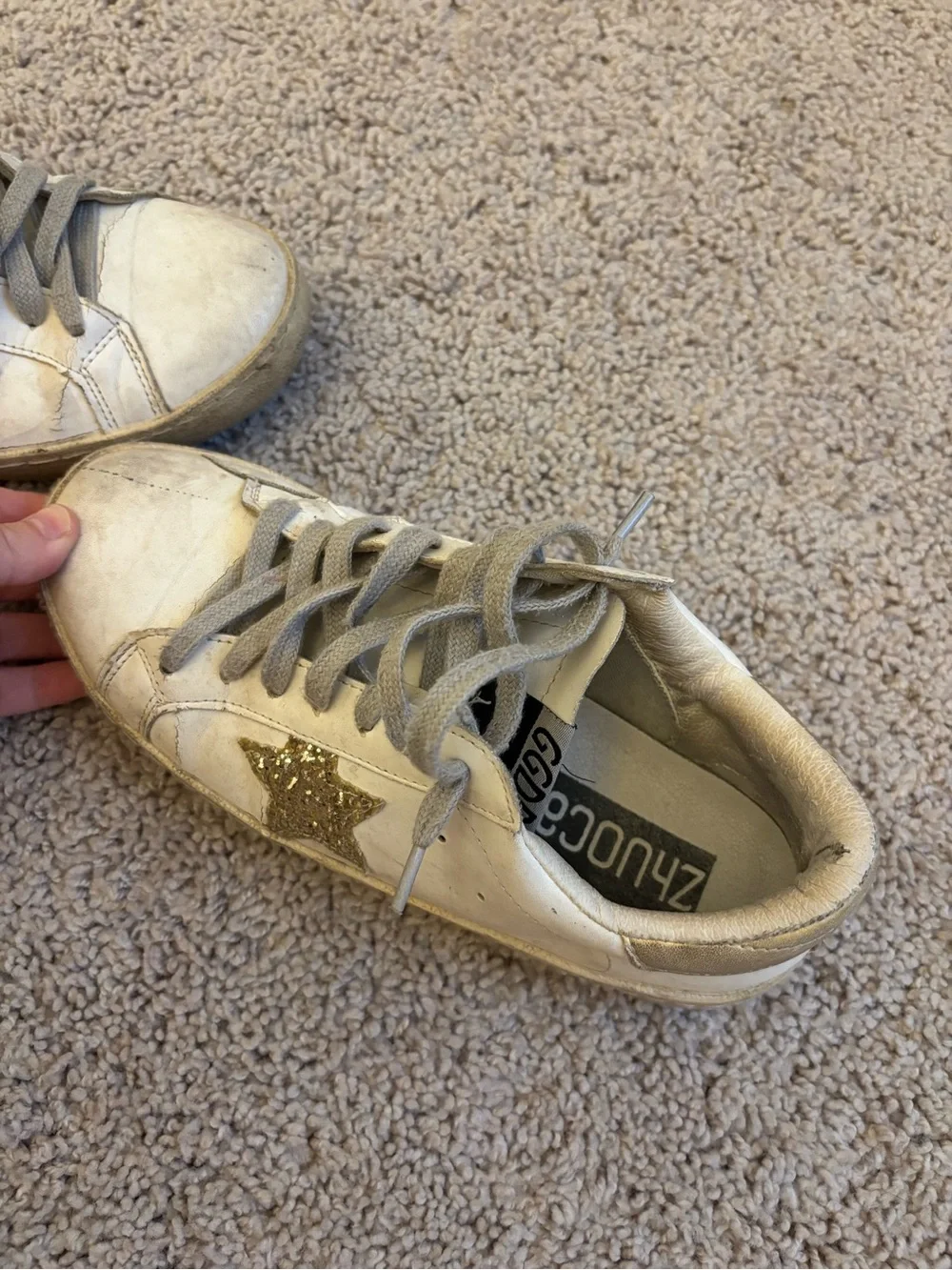 Golden Goose White Sneakers with Gold Glitter Star dupe